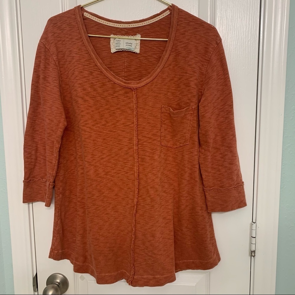 Anthropologie Saturday Sunday 3/4 Sleeves Burnt Orange Blouse/Tunic Women's M